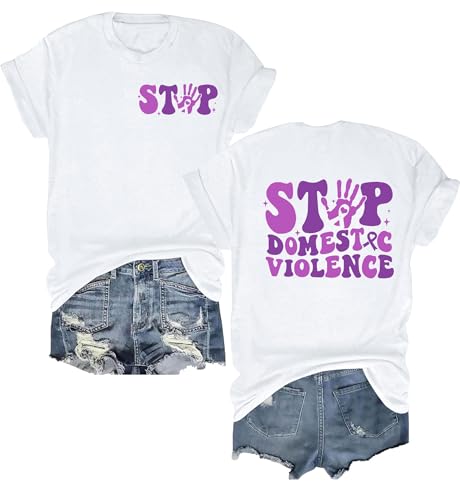 OCURHU Domestic Violence Awareness Shirt Women Stop Violence Ribbon Top M