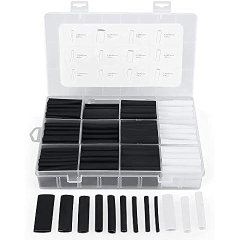 Eventronic 300Pcs 3:1 Heat Shrink Tubing Kit, Dual Wall Adhesive Lined Heat Shrink Tubing Tube with 7 Size, 2 Color (Black,White) Cover