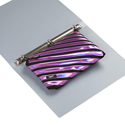 Image of ZIPIT Metallic 3-Ring Binder Pencil Pouch, Large Capacity Pen Case for Kids and Teens, Made of One Long Zipper! (Purple)
