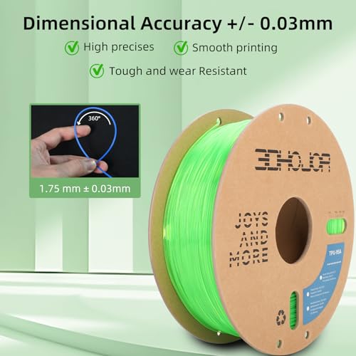 Image of 3DHojor TPU Filament 1.75mm TUP95A 3D Printer Filament Flexible Soft 3D Filament 1KG (2.2lbs) fit Most FDM 3D Printers Dimensional Accuracy + /- 0.03 mm-Transparent Green