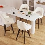 FiveWillowise Swivel Bar Stools Set of 4,24' Seat Height Modern PU Leather Upholstered Bar Chair for Kitchen Counter,Rivet Barstools Pub Chair with Solid Wood Legs for Kitchen Island,White