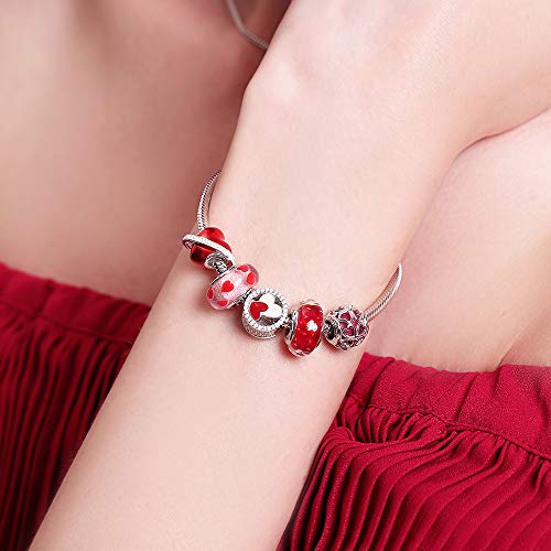 Athenaie Women 925 Sterling Silver Murano Glass Heart Shape Cz Bead Charms For Bracelet Red #TOP4