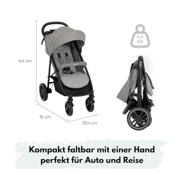 Graco Buggy EezeFold DLX | leichter Reisebuggy mit Einhand-Faltmechanismus, 4-Rad-Federung, flacher Liegeposition & großem Korb - Lunar Grau