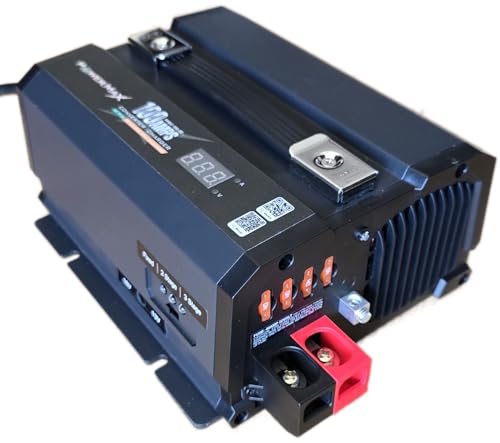 PowerMax PMBC-100-SE Series 12V Battery Maintainer & Charger | Ultra-Stable Power Supply <100mV | Amp and Volt Meter | 15ft 4 Awg Cables with 45 Angled Clamps | Lithium Charge Profile