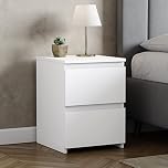 Vida Designs Denver Large 2 Drawer Bedside Chest | White | Space-Saving Storage | 52H x 39.5W x 39.5D cm | Large Side Table | Minimal | Smooth Metal Runner | Modern Bedroom Nightstand Unit