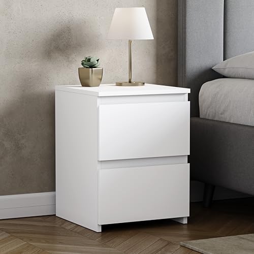 Vida Designs Denver Grande Table de Chevet Moderne à 2 tiroirs pour Chambre à Coucher 48 x 39,5 x 39,5 cm (H x l x P) (Blanc)