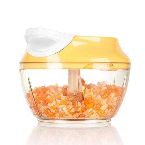 Manual Vegetable Chopper Garlic Grinder, Ourokhome Hand Portable Food Processor Grinder to Chop Veggie, Onion, Fruits, Nuts, Herbs for Guacamole, Pesto, Salsa, Smoothie, etc, 2 Cup (Yellow)
