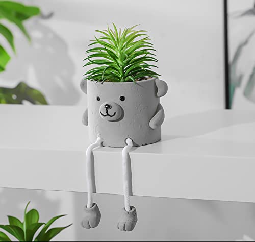 whillar Cute Fake Succulent, Kawaii Artificial Fuax Small Aesthetic Preppy Plant in Pot Decor Indoor for Bedroom Office Desk (Bear)