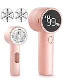 Fabric Shaver, Lint Remover Rechargeable, Electric Portable Sweater Defuzzer with 3 Speeds, 6 Leaf Blades, Digital LED Display to Remove Pilling for Clothes, Furniture, Sweater, Couch, Blanket