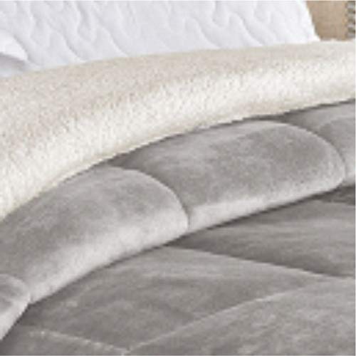 Edredom Esquimó Casal Padrão Dupla Face Sherpa Toque Lã Carneiro - Cinza