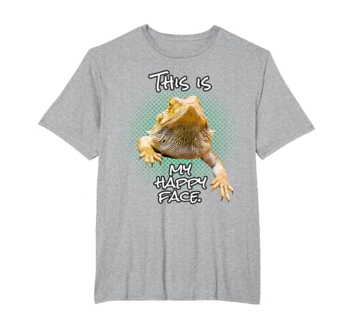 This is My Happy Face Bearded Dragon Funny Reptile T-Shirt, Men's Big and Tall, Heather Grey, 2X Tall