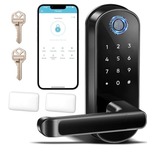 OLUMAT Smart Lock with Handle: Smart Electronic Lock with Handle, Digital Fingerprint Door Lock, Keypad Keyless Entry Door Lock, Door Knob, Door Lever, Deadbolts Lock