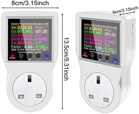 Smart Electric Usage Monitor, 3680W WiFi Power Meter Energy Monitor with LCD Display, Remote Control Watt Volt Amp Current Power Humidity Consumption Meter Monitor for Home Appliances, UK Plug