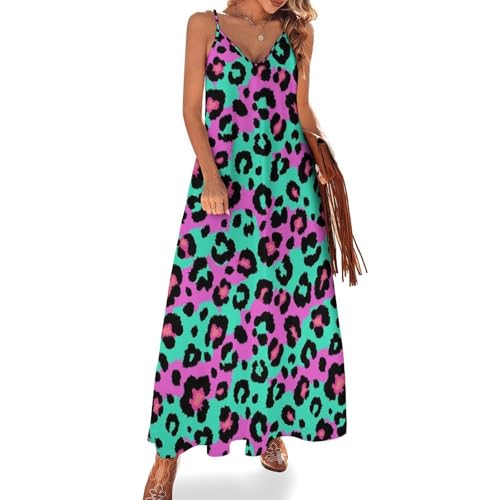 Robe d'été longue col en V motif léopard et zèbre pour la plage