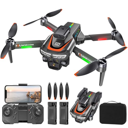 Drohne mit Kamera 4K, Lokalisierung des Lichtstroms in der Schwebe, 360°-Hindernisvermeidungskopf, Bürstenloser Motor, Ferngesteuerte Drohne mit 2 Akkus – Schwarz