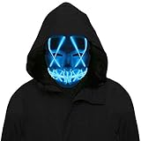 Oun Nana Purge Mask Light Up Halloween LED Lights Cosplay Scary Costume Glow in The Dark for Festival Party(Blue)