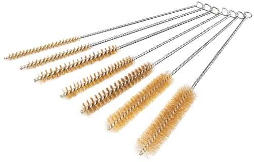 7 Pcs Brass Wire Tube Brushes Bottle Brush Set,11Inch Long Wire Brass Brushes for Cleaning,Wire Pipe Cleaner Bore Brush Deep Cleaning for Tubes,Bottle,Keyboards,Glass, Gold