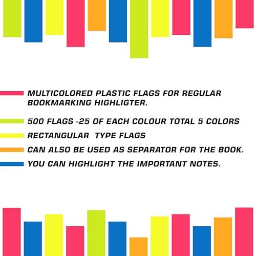 Image of Cubic Transparent 5-Color Plastic Flag Sticky Notes | Pack of 5 (100 Sheets Each) | Bright & Durable PET Page Markers for Indexing, Bookmarking & Organizing | Strong Adhesive & Easy Peel-Off