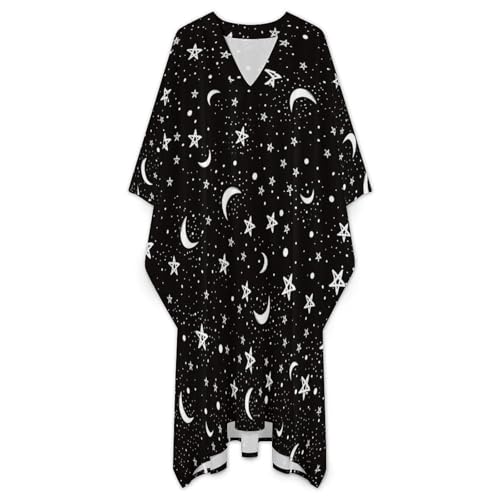 Black White Moon And Star Pattern Men's V-neck Robe Middle East Arabian Robe Butterfly Sleeves Kaftan3