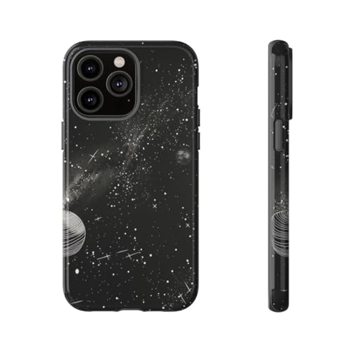 Coque rigide brillante système solaire monochrome évitez les rayures sur votre iPhone 14 Pro Max