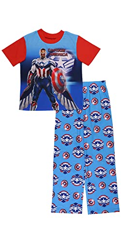 Avengers Boys' Captain America Black Panther 2-Piece Short Sleeve Long Pant Pajama Set, New Cap, 6