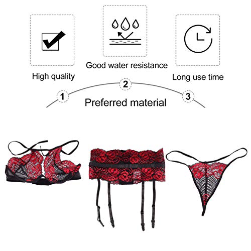 ARTIBETTER 3 Peças Femininas Halter Lingerie Sutiã Sexy Calcinha G Cordão Cinta-Liga de Renda Bodysu