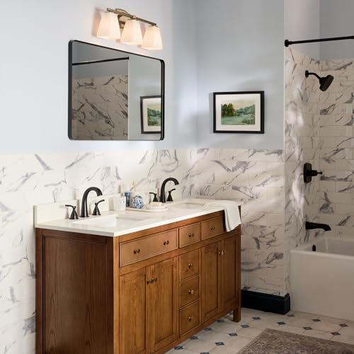 Image of Kichler Marant 21.25 inch 3-Light Bathroom Vanity Light Fixture with Opal Glass in Champagne Bronze for Over Mirror, Modern Wall Mount (21.25 inch W x 9.5 inch H), 55216CPZ