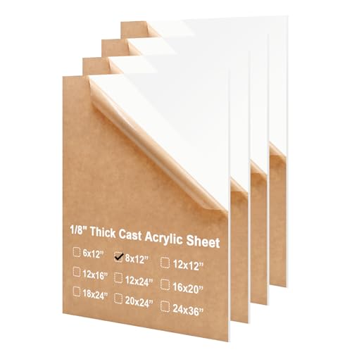 Image of KINLINK 8x12 Plexiglass Sheets 1 /8 inch Thick - 3mm White Cast Acrylic Sheet, Plastic Board Polycarbonate Sheet for DIY Project, Craft, Table Top, Acrylic Sign and Wedding Invitation 4 Pack