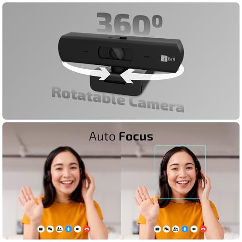 Image of iBall PHOCUS 40A 4K 30FPS UHD Webcam with Mic, Autofocus, Auto Light Correction, Auto Exposure, 360 Rotation, Tilt Adjustable, Privacy Slider, 8MP Sensor, Tripod Mount, USB Camera for PC & Laptop