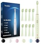 7am2m Sonic Electric Toothbrush for Adults and Kids- High Power Rechargeable Toothbrushes with 8 Brush Heads,5 Adjustable Modes, Built-in 2-Minute Smart Timer,4 Hours Fast Charge for 75 Days Green