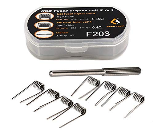 Geek Vape N80 Fused Clapton Coil 2 en 1 - Boite F203-8 Fils Résistifs Prêts à l'Emploi pour Cigarette Electronique avec Atomiseur Reconstructible - 4x0.40 Ohm + 4x0.35 Ohm - 6 spires