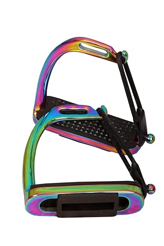 Peacock Rainbow Gloss Safety Stirrups Horse Riding S/Steel with TREADS (4.5