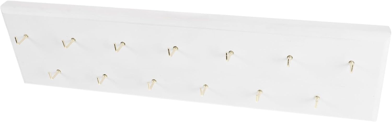 White Wooden Belt Hanger for Closet and Wall Mount, Compact Stylish Belt Organizer with 13 Hooks, Decorative Wall-Mounted Rack to Daily Life Efficiency and Organize Household
