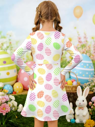 Image of Ithalt Girls Easter Dress Bunny Print Shirts Easter Long Sleeve Dresses Litter Girls Christian Easter Gifts 5-12y