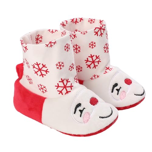 Yoawdats Newborn Infant Baby Christmas Shoes Winter Warm Cartoon Patterned Boots First Walkers Slippers Shoes Prewalkers (White, 13cm)