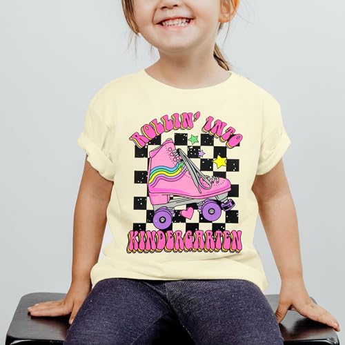 First Day of Kindergarten Shirt: Boys Girls Rollin Into Kindergarten Tshirt Kids 2025 Back to School Gift Tee Tops3