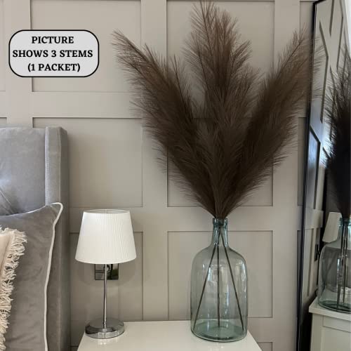 VOULUX Extra Large Tall Dark Brown Fake Faux Artificial Pampas Grass Large Fluffy x3 115cm Stems x18 Decorative Artificial Flora Feathers For Floor Vases Tall Plant Flowers Long Pampas Grass - Image 4