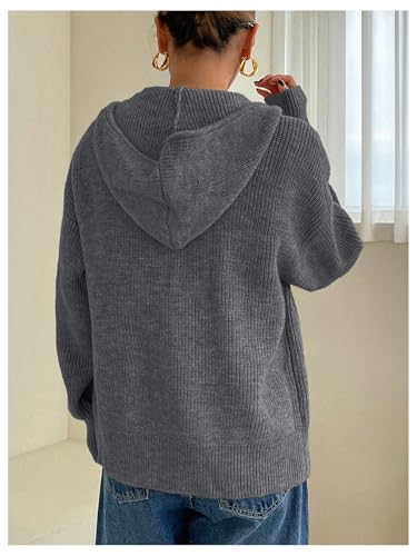 Image of SOLY HUX Zip Up Cardigan for Women Hooded Cardigan Sweater Knitted Drop Shoulder Fall Clothes Winter Hoodies Outerwear