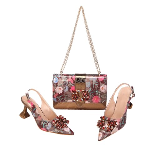 Women Pointed Toe High Heels and Bag Set Italian Style Elegant Accessories for Wedding Or Party