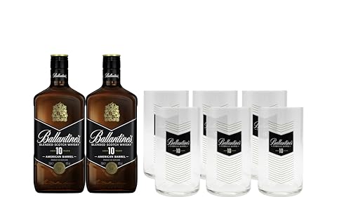 Ballantine S 10 Whisky Escocés, Pack De 2 Botellas Y 6 Vasos De Regalo, 700 Ml Ballantine S 10 Whisky Escocés, Pack De 2 Botellas Y 6 Vasos De Regalo, 700 Ml