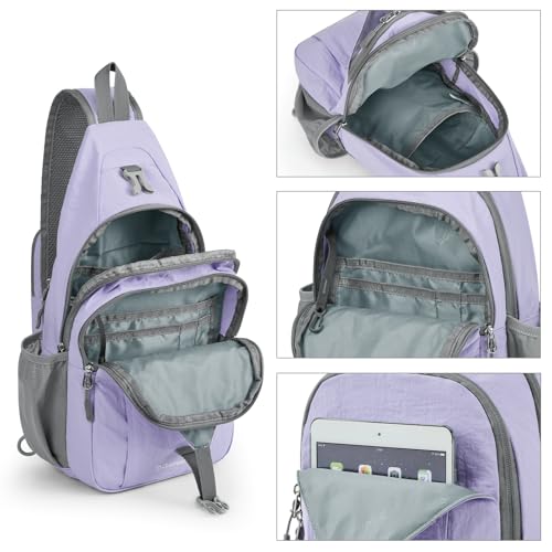 Image of G4Free Sling Bag for Men Women, RFID Blocking Crossbody Bag, Daily, Travel | Durable Polyester Fabric, 10L, Perfect for work, shopping, weekend outings, Hiking, Reversible Shoulder Strap, (Taro Purple)