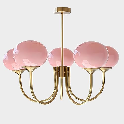 Flyrose Pink Glass Globe Pendant Light Chandelier