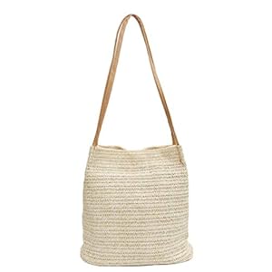 Strandtas, strandtassen for vrouwen, strozakken for vrouwen, geweven strandtas, schoudertas stroemmak Bag weven strandzak handtas handgemaakt for vrouwen (Color : Beige)