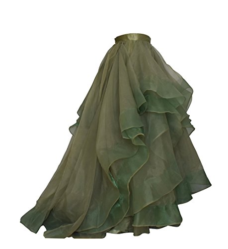 Women Long Maxi Wedding Skirt Bridal Skirt with Train Party Prom Ruffle Skirt S Olive Green