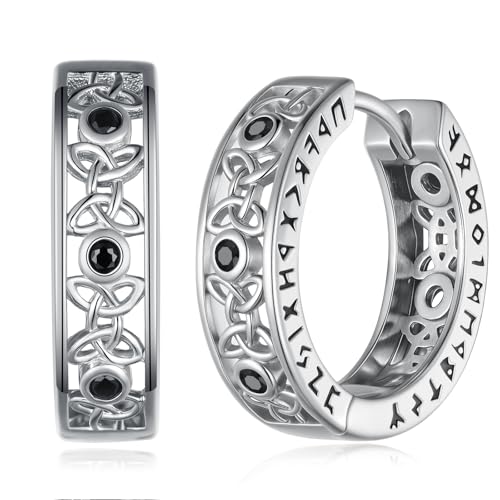 Viking Earrings Men 925 Sterling Silver Mens Hoop Earrings Celtic Huggie Hoop Earrings Punk Viking Jewelry Gifts for Men