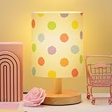 VIHOSE Polka Dot Table Lamp for Bedroom Kids Bedside Lamp with Linen Wooden Nightstand Lamp Cartoon Nursery Lamp Lampshade for Girls Boys Living Room