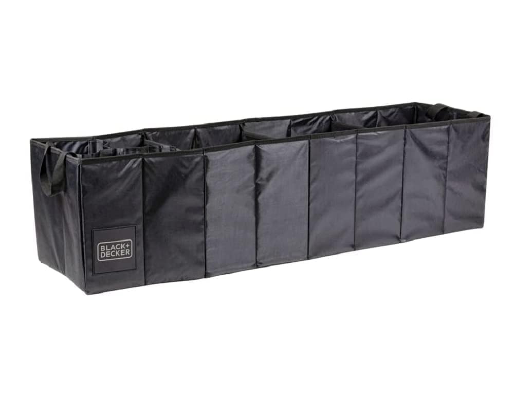 BLACK+DECKER Kofferraum Aufbewahrungsbox – 110 x 30 x 30 cm – 5 Fächer – Faltbar – mit Griffen – Schwarz