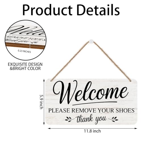 Image of Welcome Please Remove Your Shoes Hanging Wooden Wall Sign Decor, 12x6 Inch | Welcome Please Remove Your Shoes Sign Plaques for Home Accessories, Rustic Take Off Shoes Signs Entryway Decoration 12x6 Inch