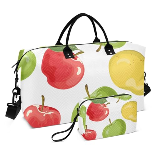 Pear Apples Pattern Duffle Bags for Women Men Waterproof Weekender Overnight Bags Hospital Bag Large Tote Bag with Toiletry Bag for Yoga Gym Travel Sport Hospital