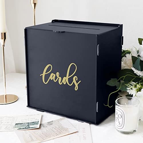 OurWarm Frosted Acrylic Wedding Card Box, Large Black Gift Card Box for Wedding Reception, DIY Wedding Envelope Money Memory Box for Party Graduation Birthday Baby Shower Decorations(10x10x5.9 inches)